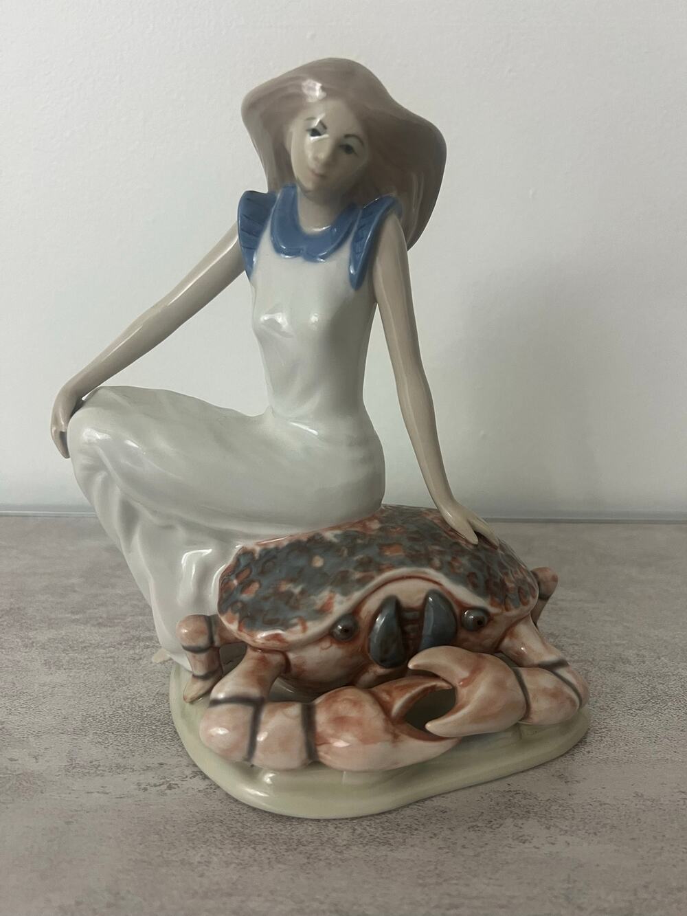 Cascades Rare Porcelain Zodiac Cancer Girl Sitting on Crab Made in Spain Vintage